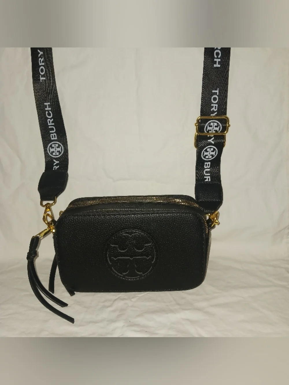 Tory Burch Black Leather Logo Camera Crossbody with Branded Strap - Picture 7 of 7